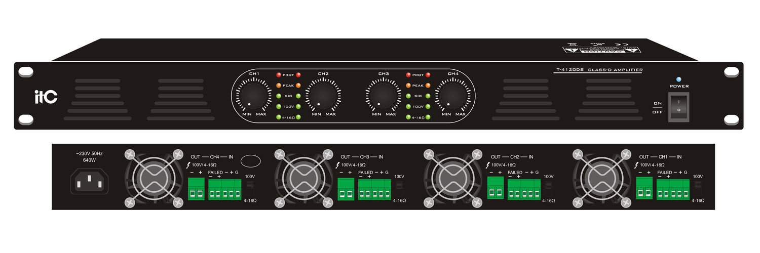 Tăng âm số 4 kênh Class D ITC T-4120DS công suất 4x120W | Sản phẩm chính hãng